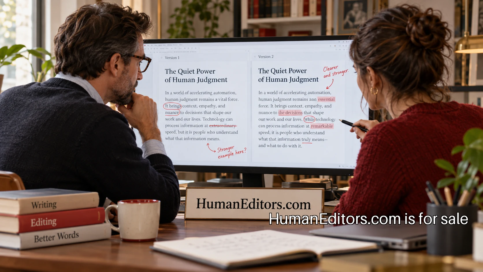 Editors discussing a publication in an editorial studio